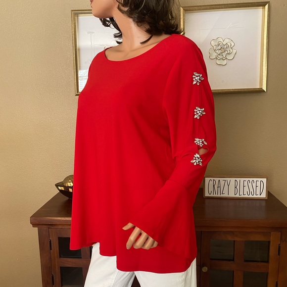 INC BEAUTIFUL CHRISTMAS BLOUSE DIAMOND STONE DETAIL - Picture 4 of 12